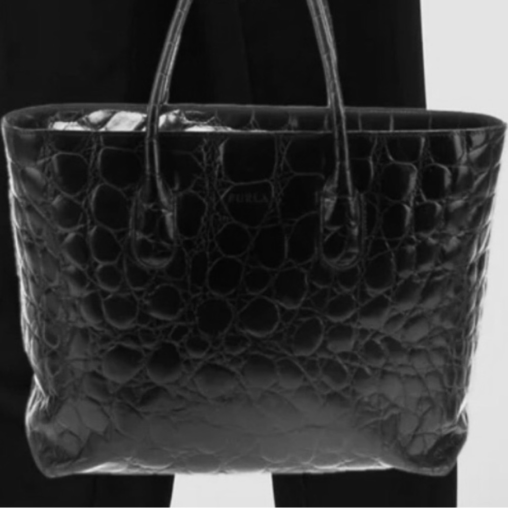 Furla Patent Leather Croc Tote Bag
